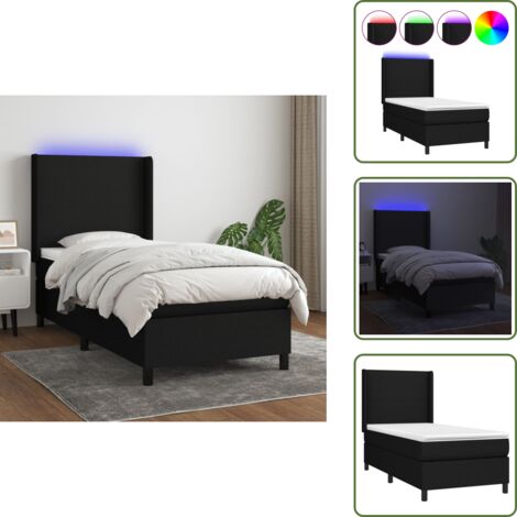 Letto con testiera regolabile - vidaXL Letto a Molle con Materasso e LED Nero 80x200 cm in Tessuto - Letto con luci LED
