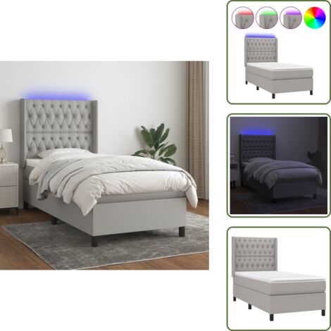 Letto con testiera regolabile - vidaXL Letto a Molle Materasso e LED Grigio Chiaro 100x200 cm Tessuto - Materasso con molle insacchettate