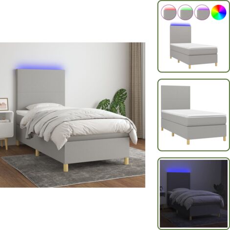 Letto con testiera regolabile - vidaXL Letto a Molle Materasso e LED Grigio Chiaro 100x200 cm Tessuto - Materasso con molle insacchettate