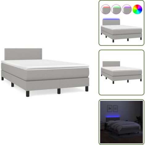 Letto con testiera regolabile - vidaXL Letto a Molle Materasso e LED Grigio Chiaro 120x190 cm Tessuto - Materasso con molle insacchettate