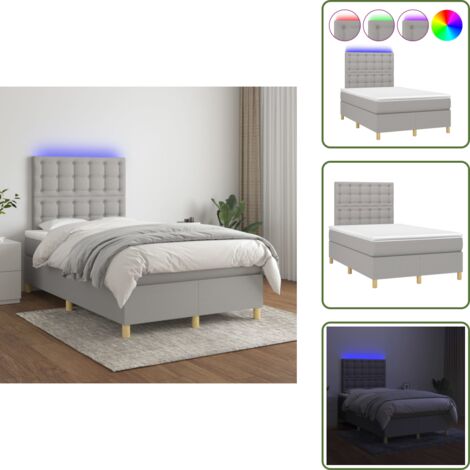 Letto con testiera regolabile - vidaXL Letto a Molle Materasso e LED Grigio Chiaro 120x200 cm Tessuto - Materasso con molle insacchettate
