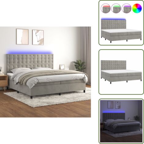 Letto con testiera regolabile - vidaXL Letto a Molle Materasso e LED Grigio Chiaro 200x200 cm Velluto - Materasso con molle insacchettate