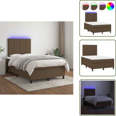 Letto con testiera regolabile - vidaXL Letto a Molle Materasso e LED Marrone Scuro 120x200 cm Tessuto - Materasso con molle insacchettate