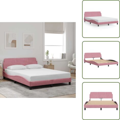 Letto con testiera rosa - vidaXL Giroletto con Testiera Dover Rosa 140x190 cm Velluto - Letto con testiera in compensato
