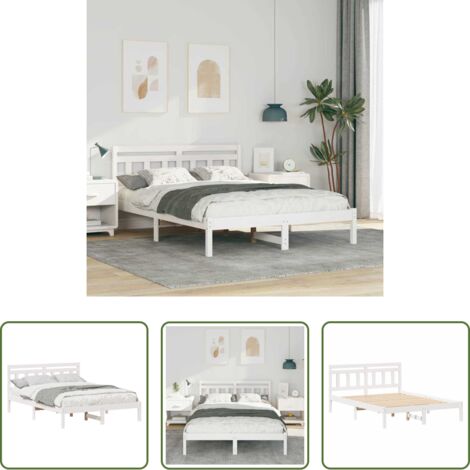 Letto con testiera -  Struttura del letto Bianco 135 x 190 cm Pino massello