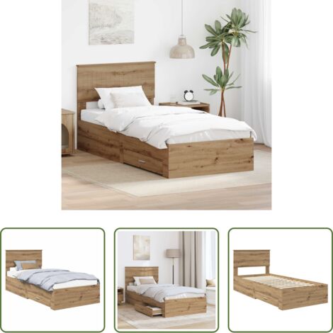 Letto con testiera -  Struttura del letto con testiera Rovere artigianale 90 x 190 cm