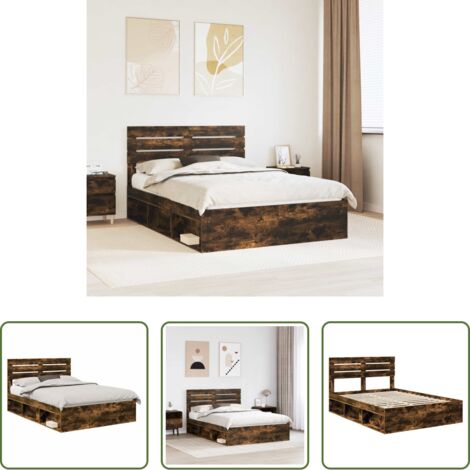 Letto con testiera -  Struttura del letto Rovere fumé 140 x 200 cm Pino massello