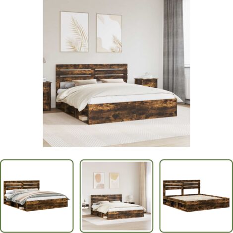 Letto con testiera -  Struttura del letto Rovere fumé 200 x 200 cm Pino massello