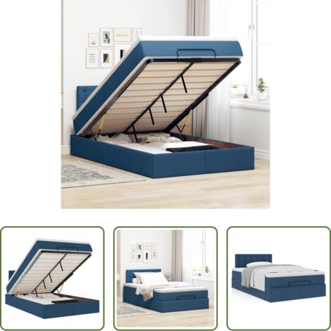 Letto con testiera -  Struttura Letto Pouf con Materasso Blu 120x190 cm in Tessuto