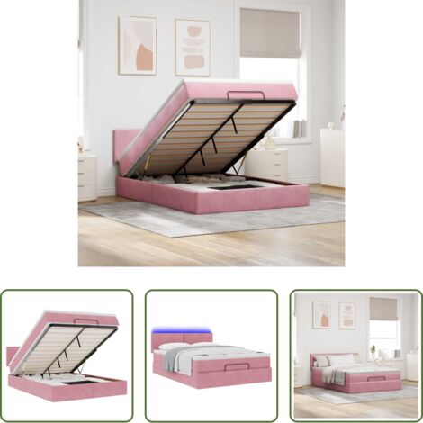 Letto con testiera -  Struttura Letto Pouf con Materasso Rosa 140x190 cm in Velluto