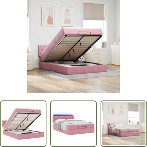 Letto con testiera -  Struttura Letto Pouf con Materasso Rosa 140x190 cm in Velluto