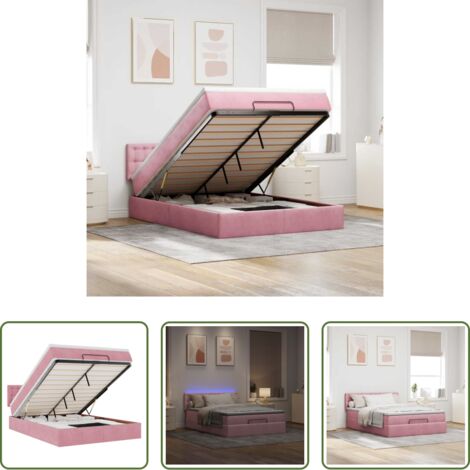 Letto con testiera -  Struttura Letto Pouf con Materasso Rosa 140x190 cm in Velluto