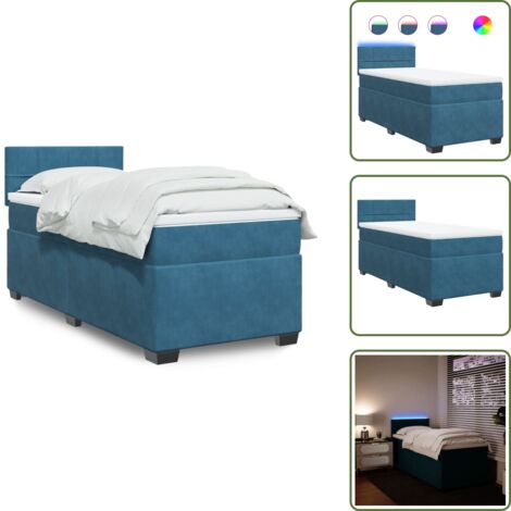Letto con testiera - vidaXL Giroletto a Molle con Materasso Blu 80x200 cm in Velluto - Letto con luci LED