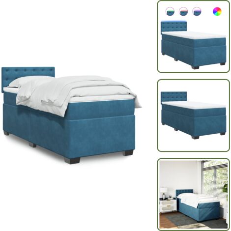 Letto con testiera - vidaXL Giroletto a Molle con Materasso Blu 80x200 cm in Velluto - Letto con luci LED