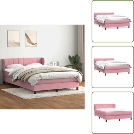 Letto con testiera - vidaXL Giroletto a Molle con Materasso Rosa 160x210 cm in Velluto - Materasso in velluto