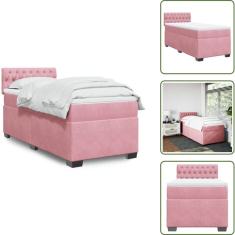 Letto con testiera - vidaXL Giroletto a Molle con Materasso Rosa 80x200 cm in Velluto - Materasso morbido
