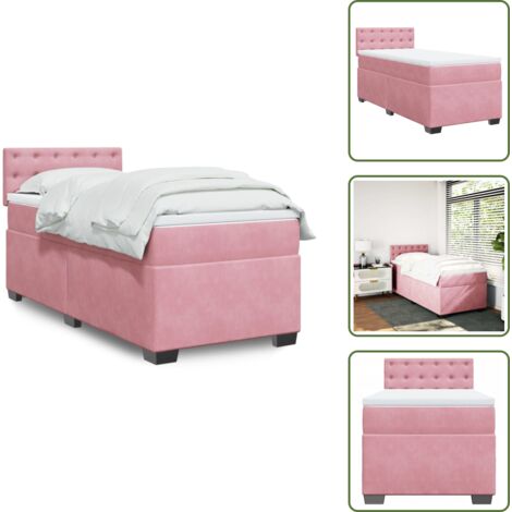 Letto con testiera - vidaXL Giroletto a Molle con Materasso Rosa 80x200 cm in Velluto - Materasso morbido