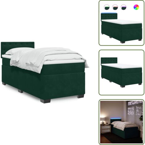 Letto con testiera - vidaXL Giroletto a Molle con Materasso Verde Scuro 100x200 cm Velluto - Letto in velluto