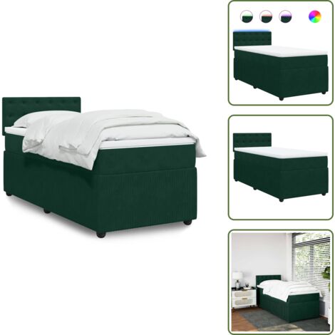 Letto con testiera - vidaXL Giroletto a Molle con Materasso Verde Scuro 100x200 cm Velluto - Letto in velluto