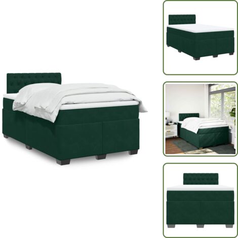 Letto con testiera - vidaXL Giroletto a Molle con Materasso Verde Scuro 120x200 cm Velluto - Materasso con molle