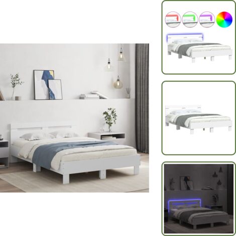 Letto con testiera - vidaXL Giroletto con Testiera e LED Bianco 135x190 cm - Letto con LED
