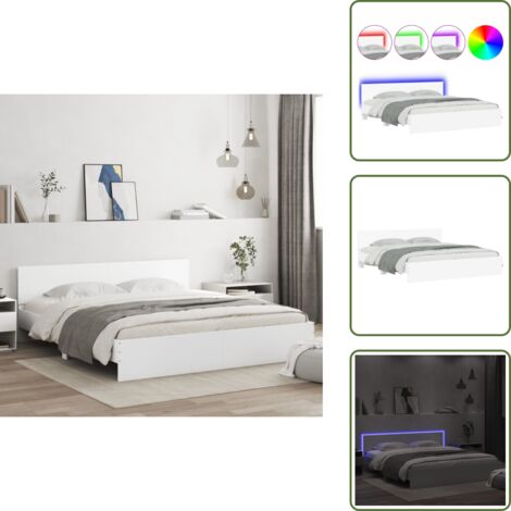Letto con testiera - vidaXL Giroletto con Testiera e LED Bianco 200x200 cm - Letto con doghe