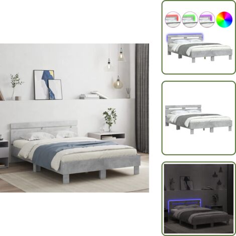Letto con testiera - vidaXL Giroletto con Testiera e LED Grigio Cemento 120x190 cm - Letto con doghe