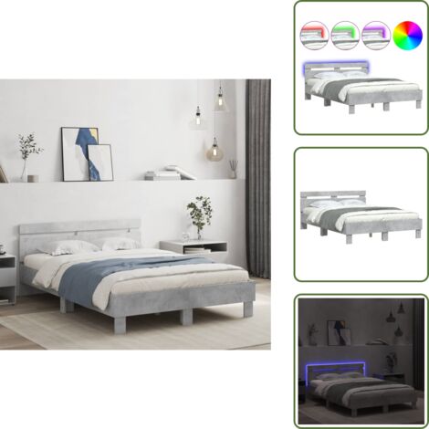Letto con testiera - vidaXL Giroletto con Testiera e LED Grigio Cemento 120x200 cm - Letto con doghe