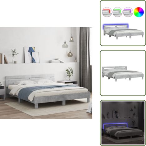 Letto con testiera - vidaXL Giroletto con Testiera e LED Grigio Cemento 200x200 cm - Letto con doghe