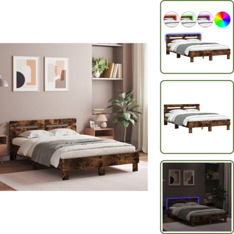 Letto con testiera - vidaXL Giroletto con Testiera e LED Rovere Fumo 120x190 cm - Letto con LED