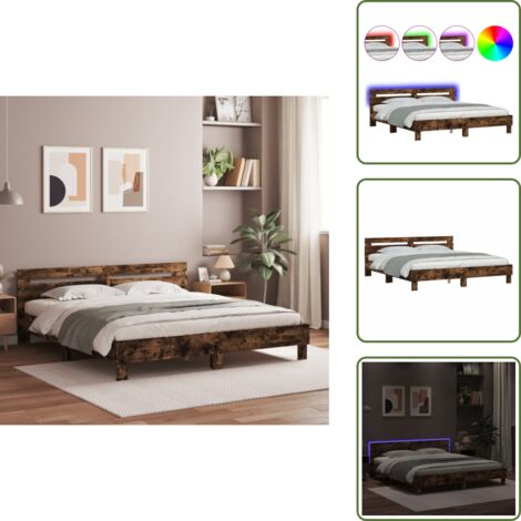 Letto con testiera - vidaXL Giroletto con Testiera e LED Rovere Fumo 180x200 cm - Letto con doghe