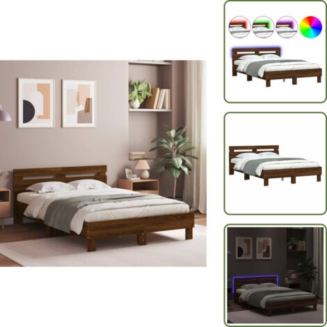 Letto con testiera - vidaXL Giroletto con Testiera e LED Rovere Marrone 135x190 cm - Letto con doghe