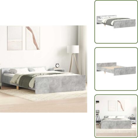 Letto con testiera - vidaXL Giroletto con Testiera e Pediera Grigio Cemento 135x190 cm - Letto con pediera