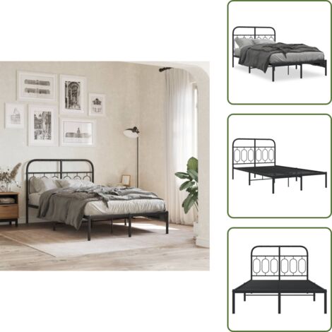 Letto con testiera - vidaXL Giroletto con Testiera in Metallo Nero 120x190 cm - Letto per camera da letto