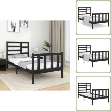 Letto con testiera - vidaXL Giroletto in Legno Massello Nero 75x190 cm Small Single - Letto multifunzionale