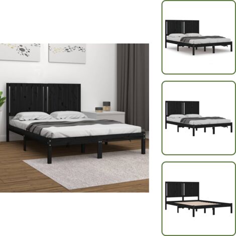 Letto con testiera - vidaXL Giroletto Nero in Legno Massello di Pino 140x190 cm - Letto in pino