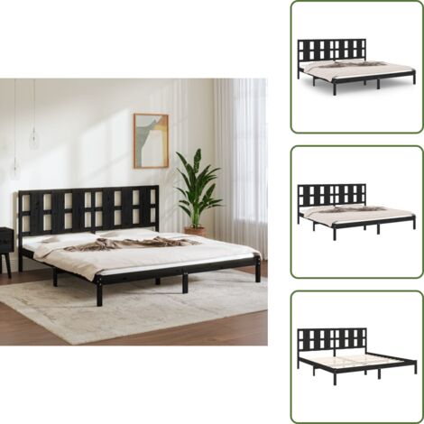 Letto con testiera - vidaXL Giroletto Nero in Legno Massello di Pino 200x200 cm - Letto con doghe