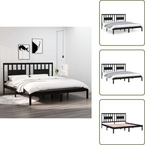 Letto con testiera - vidaXL Giroletto Nero in Legno Massello di Pino 200x200 cm - Letto in pino