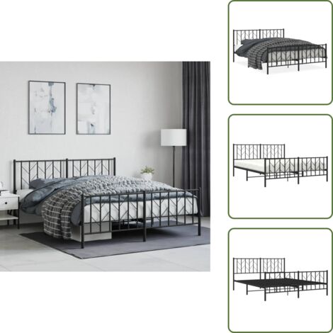 Letto con testiera - vidaXL Giroletto senza Materaso con Pediera in Metallo Nero 160x200 cm - Letto con doghe in metallo