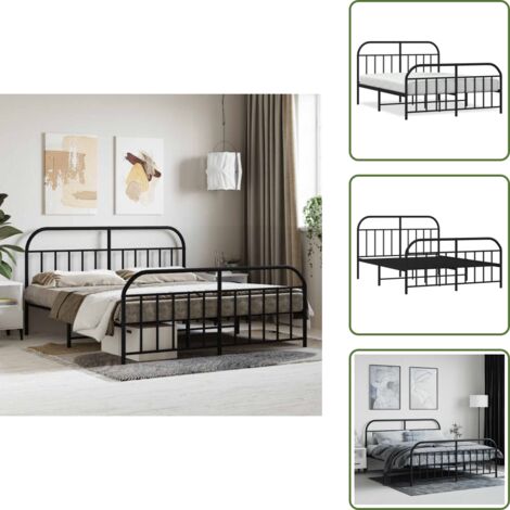 Letto con testiera - vidaXL Giroletto senza Materaso con Pediera in Metallo Nero 160x200 cm - Letto con doghe in metallo