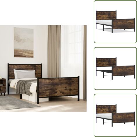 Letto con testiera - vidaXL Giroletto senza Materaso in Metallo Rovere Fumo 100x190 cm - Letto con pediera