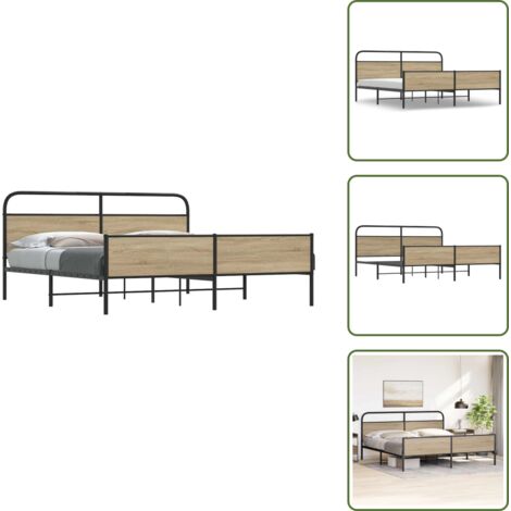Letto con testiera - vidaXL Giroletto senza Materaso in Metallo Rovere Fumo 150x200 cm - Letto con pediera