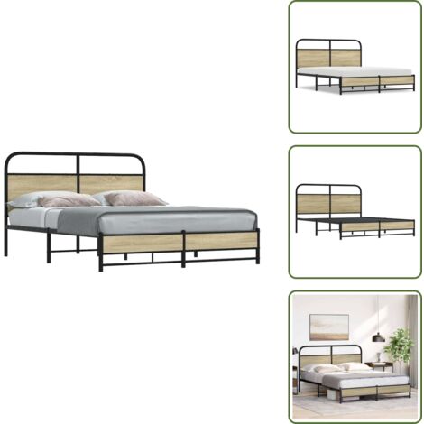 Letto con testiera - vidaXL Giroletto senza Materaso in Metallo Rovere Sonoma 160x200 cm - Letto con base a doghe