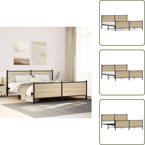 Letto con testiera - vidaXL Giroletto senza Materaso in Metallo Rovere Sonoma 180x200 cm - Letto con pediera