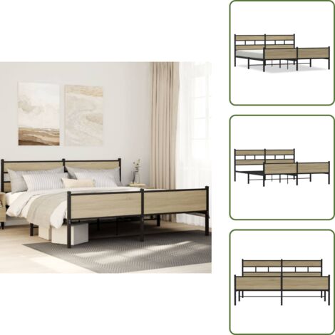 Letto con testiera - vidaXL Giroletto senza Materaso in Metallo Rovere Sonoma 200x200 cm - Letto con doghe in metallo