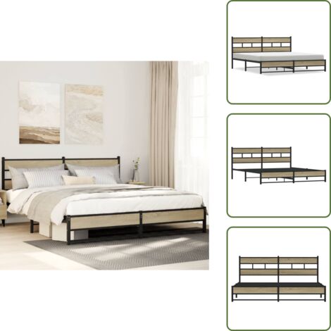 Letto con testiera - vidaXL Giroletto senza Materaso in Metallo Rovere Sonoma 200x200 cm - Letto con doghe in metallo