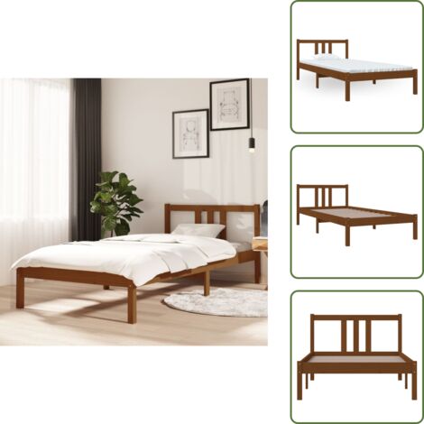 Letto con testiera - vidaXL Giroletto senza Materasso Ambra Legno Massello Pino 90x200 cm - Letto per bambini