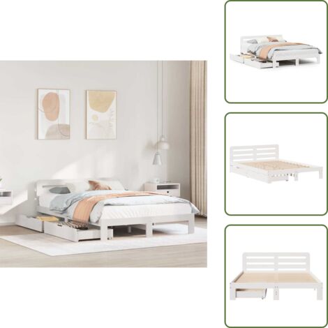 Letto con testiera - vidaXL Giroletto senza Materasso Bianco 140x200 cm Legno Massello Pino - Letto con piedini