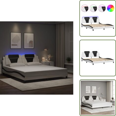 Letto con testiera - vidaXL Giroletto Viana con LED senza Materasso Bianco e Nero 180x200 cm - Letto con luci