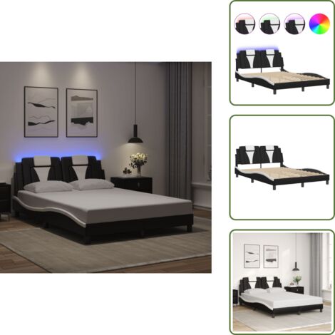 Letto con testiera - vidaXL Giroletto Viana con LED senza Materasso Nero e Bianco 140x190 cm - Letto con luci